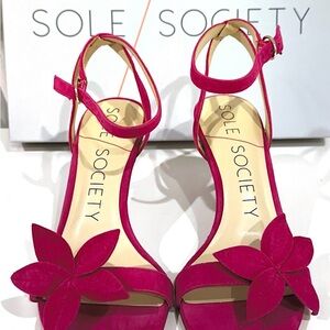 Sole Society Pink High Heel Sandals with Flower Detail